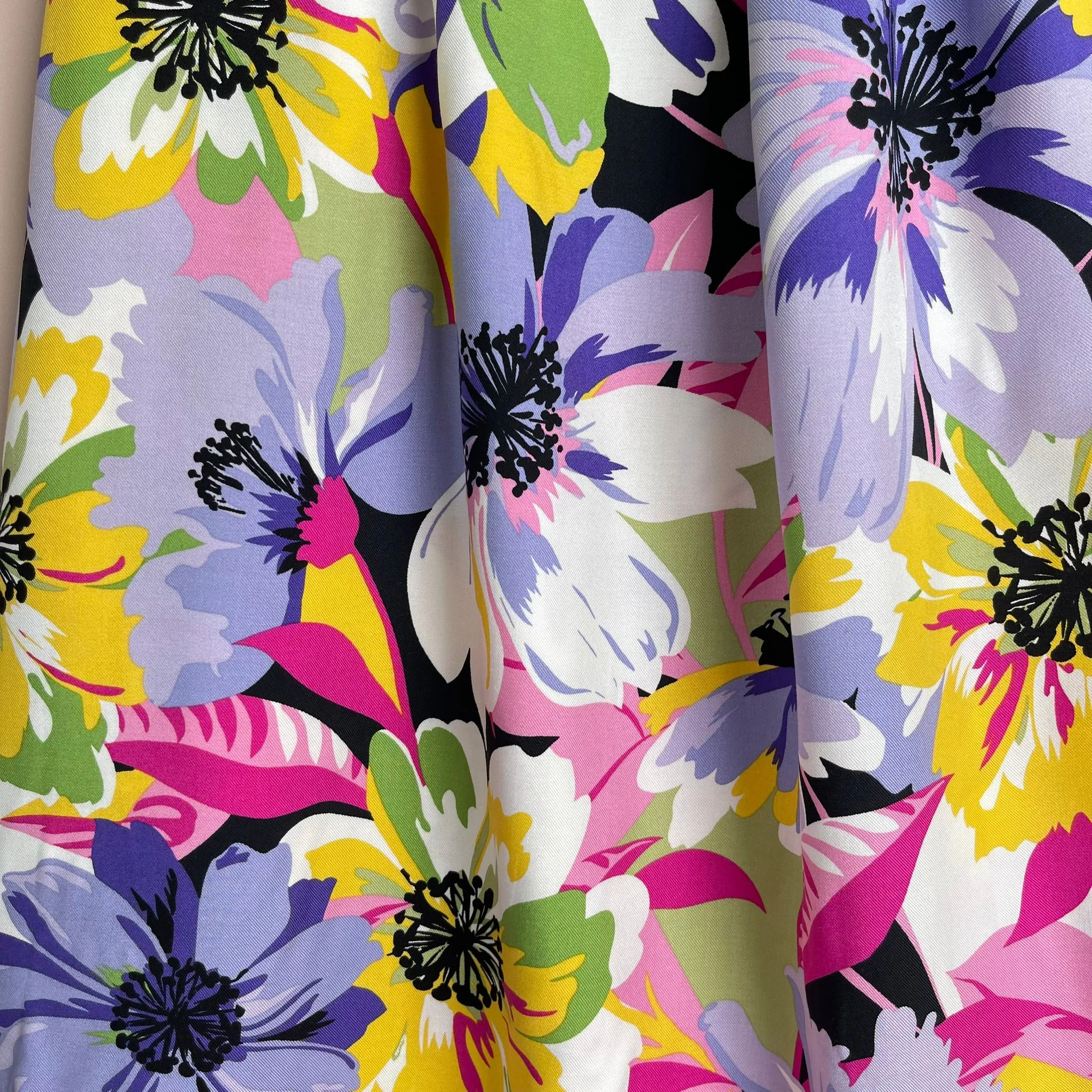 Joyful Blooms Purple Viscose Twill Fabric