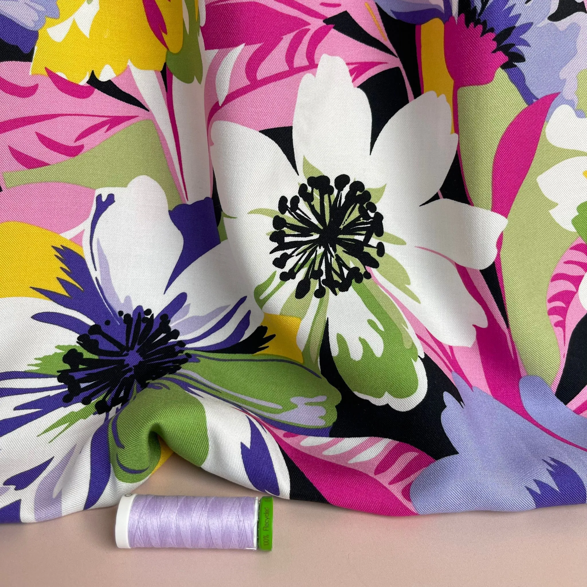 Joyful Blooms Purple Viscose Twill Fabric