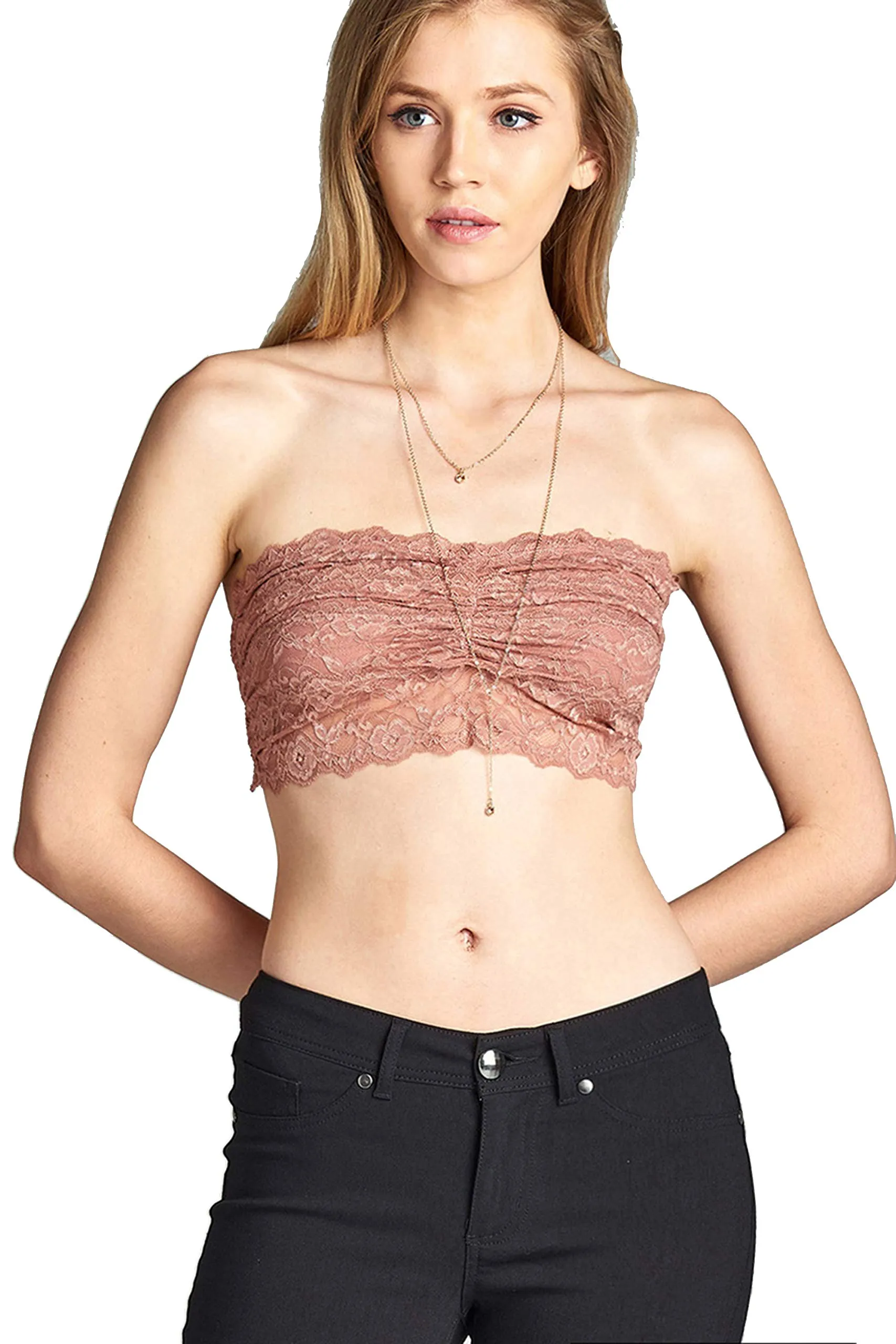 Khanomak Women's Lace Strappy Back Lace Bandeau Bralette Top