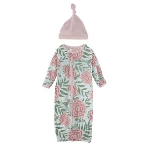 Kickee Pants Print Ruffle Layette Convertible Gown & Hat Set in Fresh Air Florist