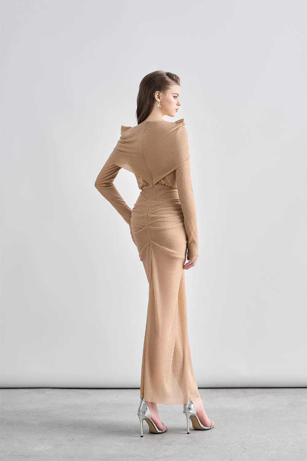 Kora Sarong Boat Neck Mesh Sheer Maxi Dress