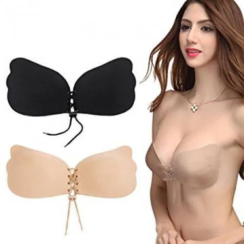 Lace-Up Invisible Push-Up Bra - D / Black