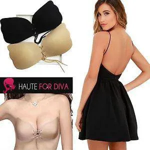 Lace-Up Invisible Push-Up Bra - D / Black