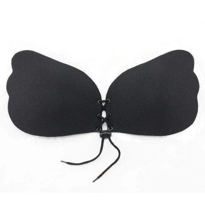 Lace-Up Invisible Push-Up Bra - D / Black