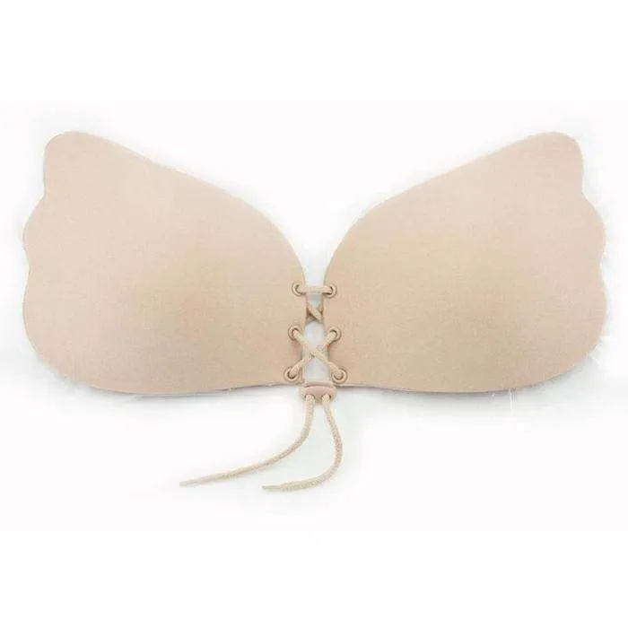 Lace-Up Invisible Push-Up Bra - D / Black