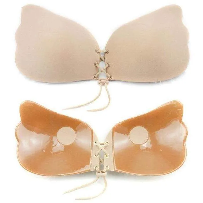 Lace-Up Invisible Push-Up Bra - D / Black