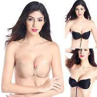 Lace-Up Invisible Push-Up Bra - D / Black
