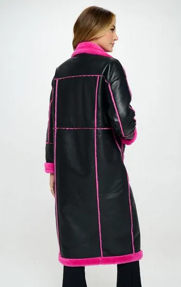 LB234L1 - Faux Leather Coat w/ Faux Fur Details
