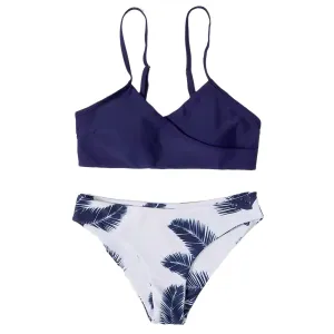 Leaf Print Split Bikini Sets