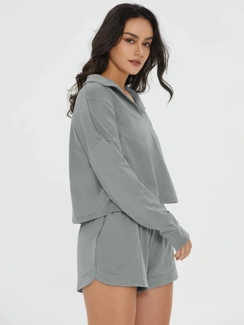 Long Sleeve Top & Pocketed Shorts Set