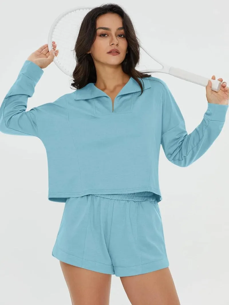Long Sleeve Top & Pocketed Shorts Set