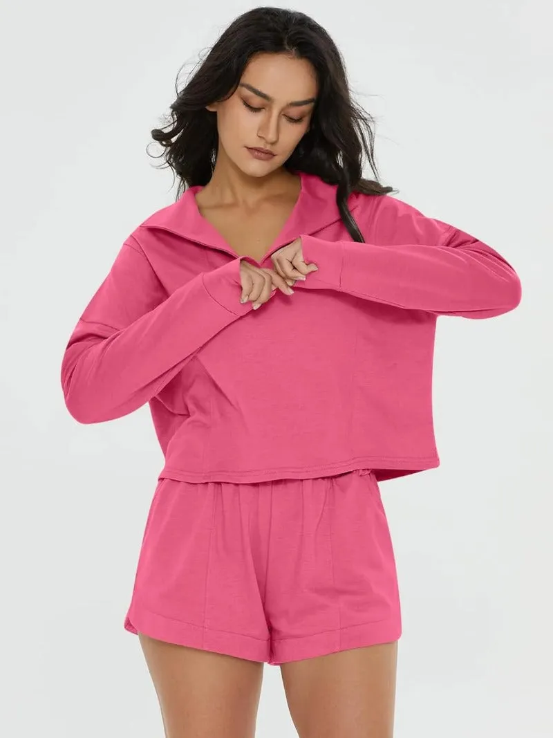 Long Sleeve Top & Pocketed Shorts Set