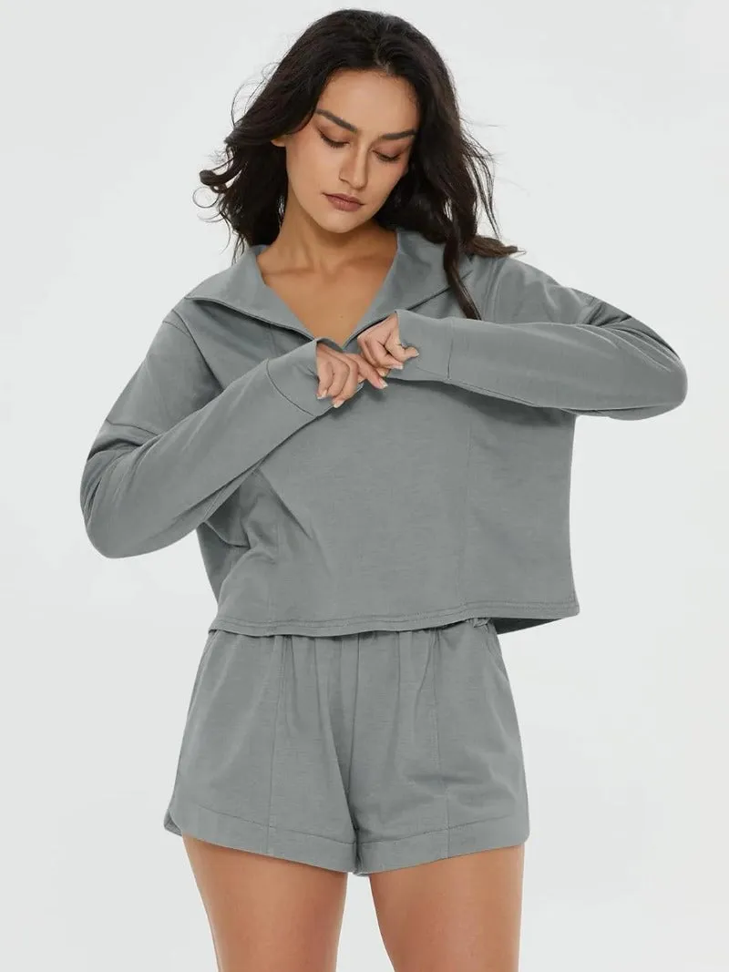 Long Sleeve Top & Pocketed Shorts Set