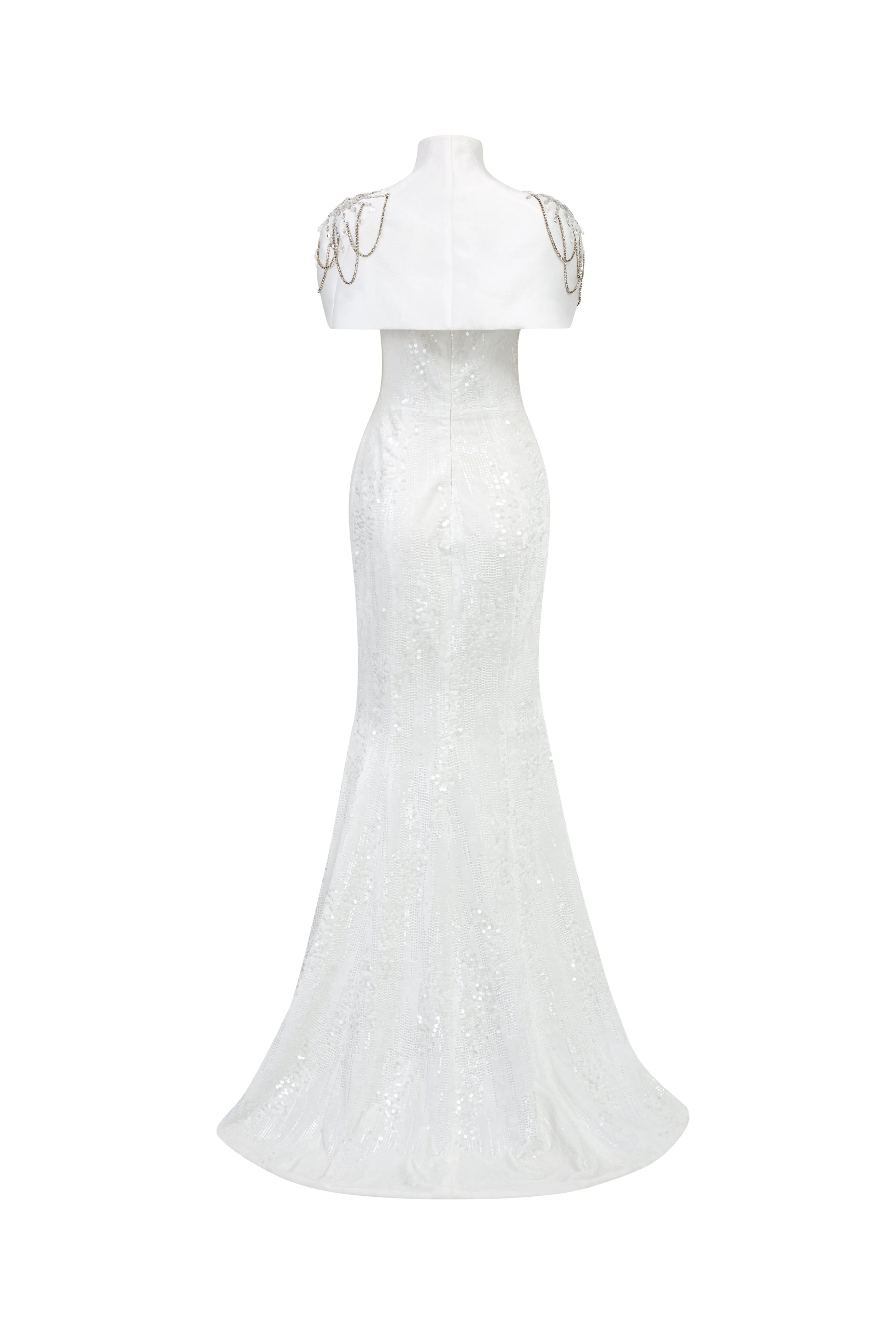 Majestic Sarong Cape Shoulder Sequin Floor Length Dress