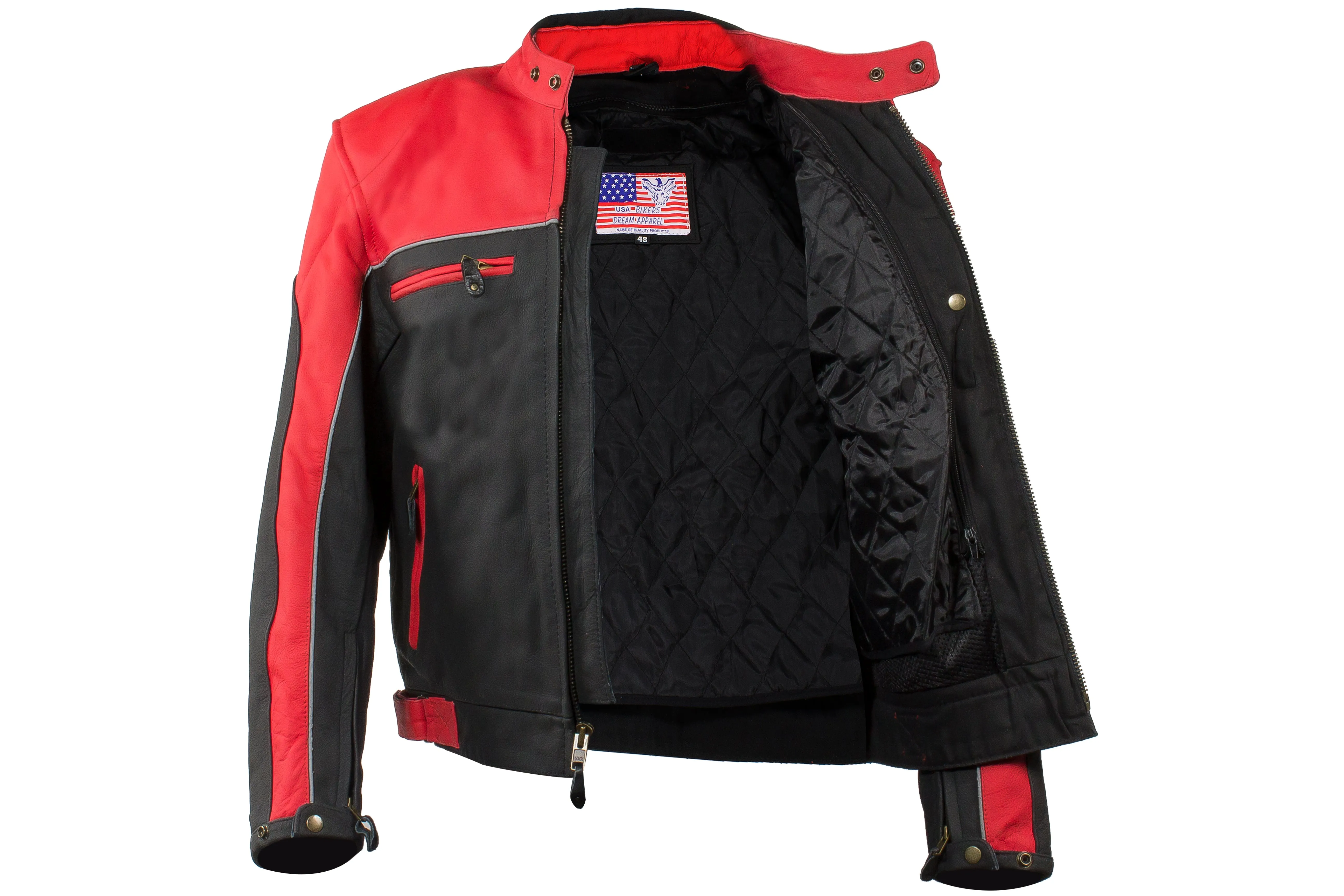 Mens Black & Red Racer Jacket With Reflective Piping