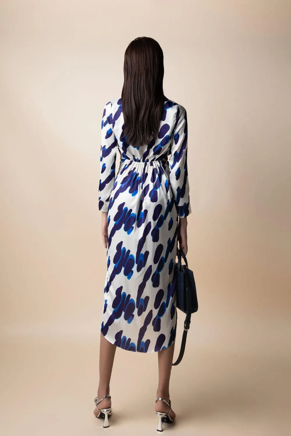 Mia Sarong Notch Lapel Latin Silk Midi Dress