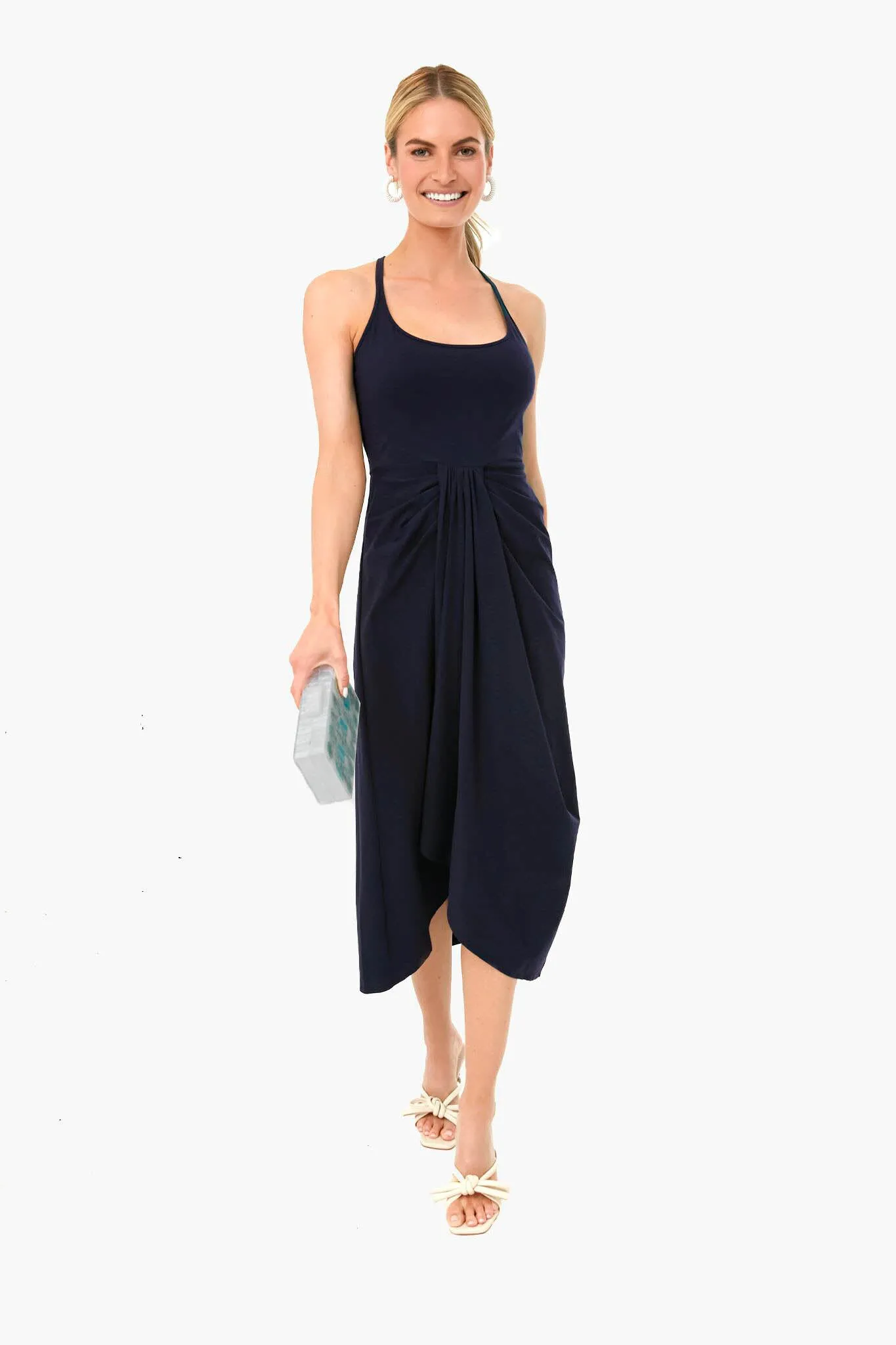 Navy Sarong Drape Dress