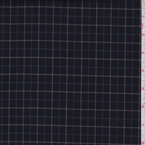 Navy/Blue Check Wool Blend Twill Suiting Fabric