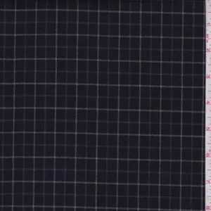 Navy/Blue Check Wool Blend Twill Suiting Fabric