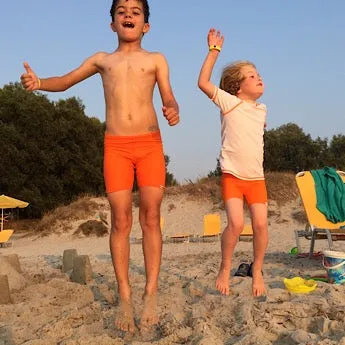 Orange swim shorts