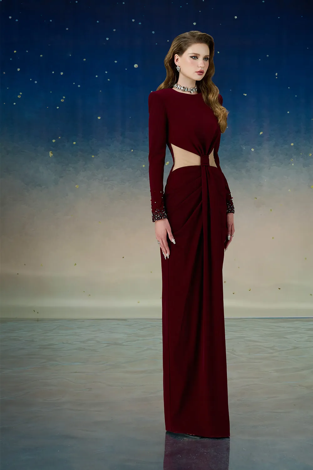 Orionis Sarong Cut-Out Silk Wool Floor Length Dress