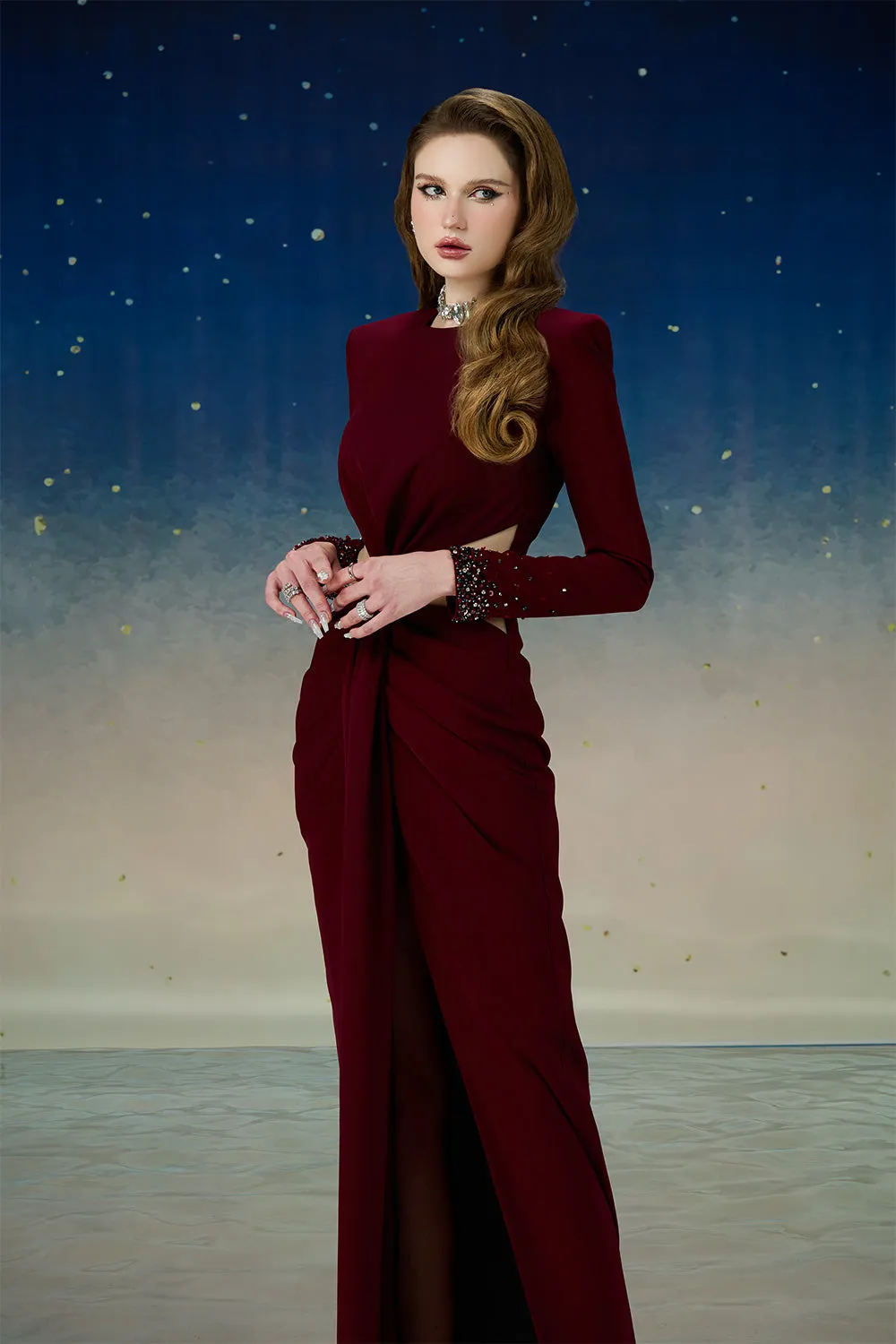 Orionis Sarong Cut-Out Silk Wool Floor Length Dress