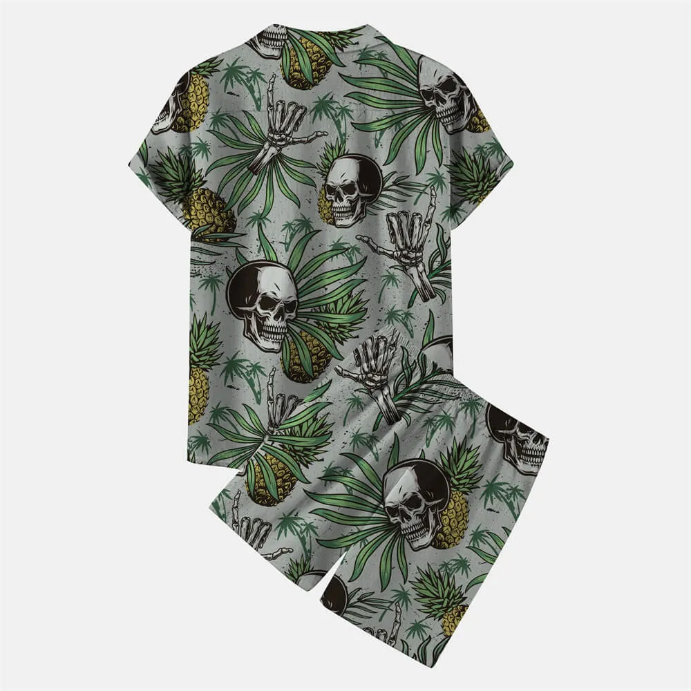 Pineapple Skull Polyester Hawaiian Shirt Suits