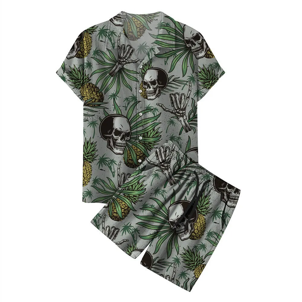 Pineapple Skull Polyester Hawaiian Shirt Suits