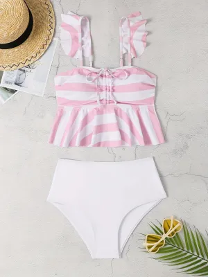 Pink and White Stripped 2 Piece Tankini