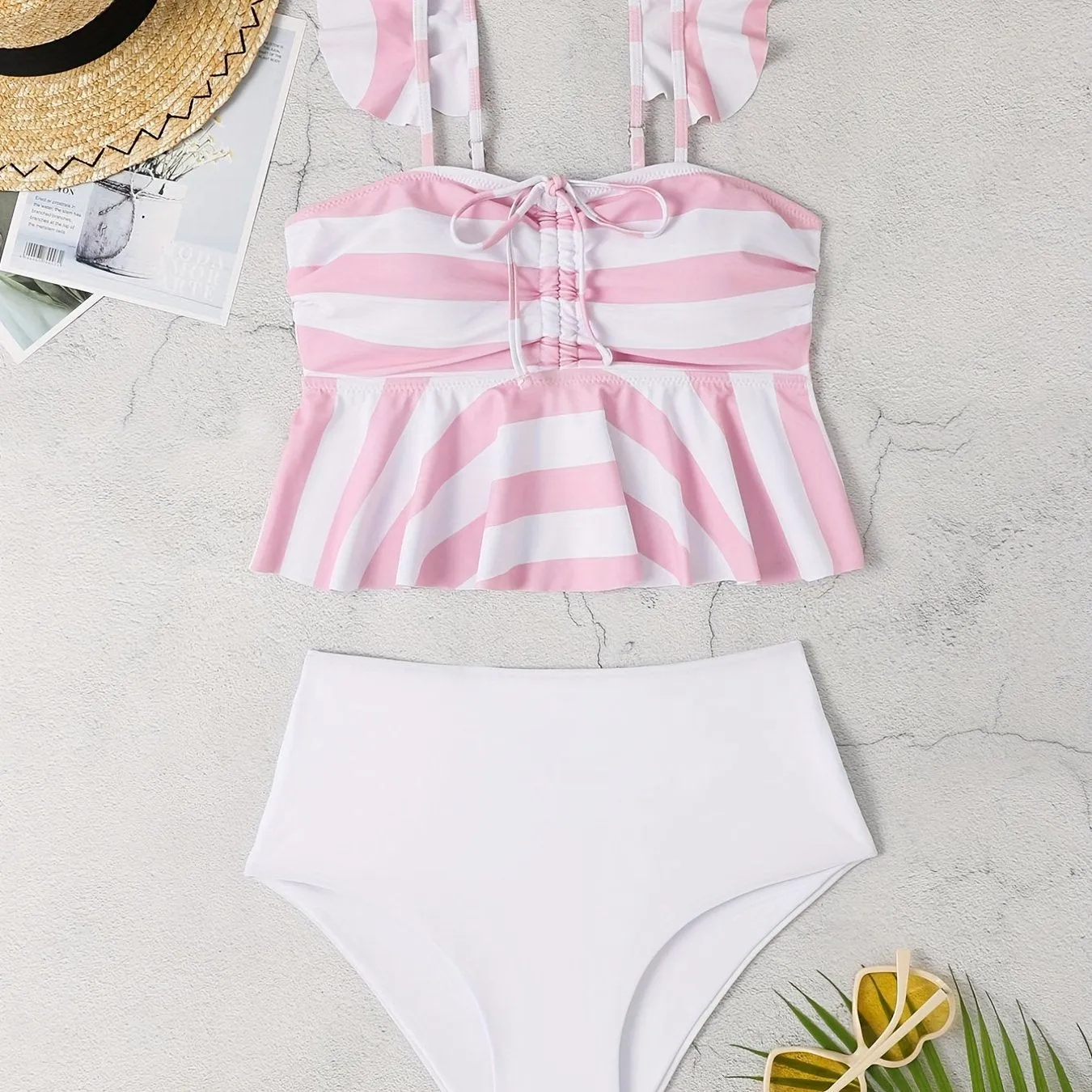 Pink and White Stripped 2 Piece Tankini