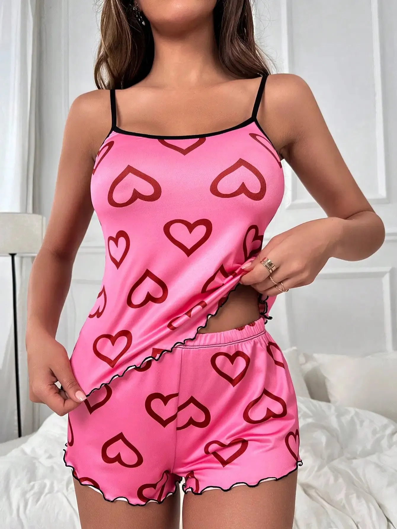 Pink Love Print Pajama Set