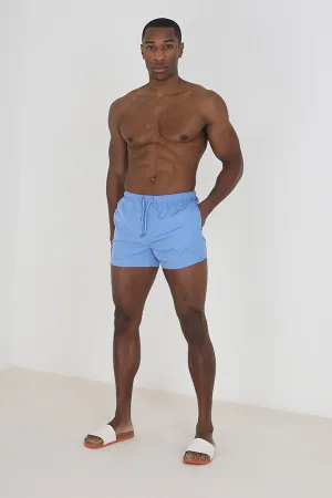 PLAIN BLUE ELASTICATED WAIST SWIMSHORTS