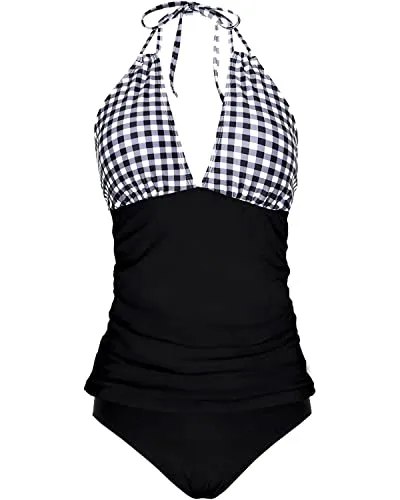 Plus Size Halter Swimwear Padded Bra Tankini