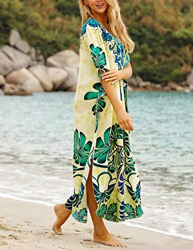 Plus Size V-Neck Kaftan Dress: Short Sleeve Beach Cover Up