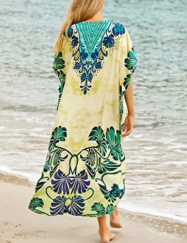 Plus Size V-Neck Kaftan Dress: Short Sleeve Beach Cover Up