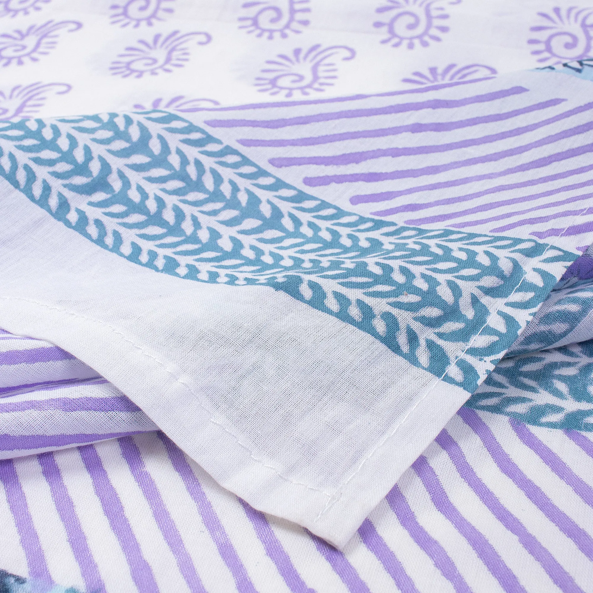Purple Floral Block Print Cotton Bikini Sarong
