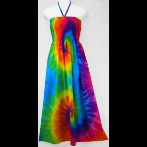 Rainbow Spiral Tie-Dye Center Strap Sarong Dress