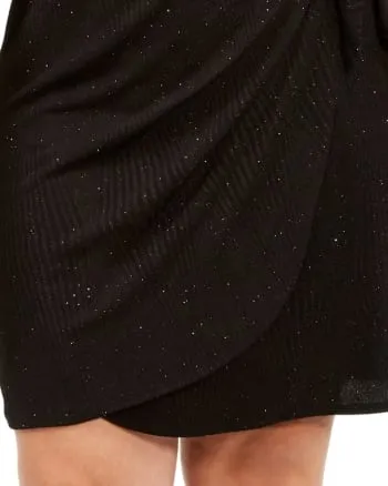 Robbie Bee Women's Plus Glitter Knit Sarong Dress Black Size 1X | Black