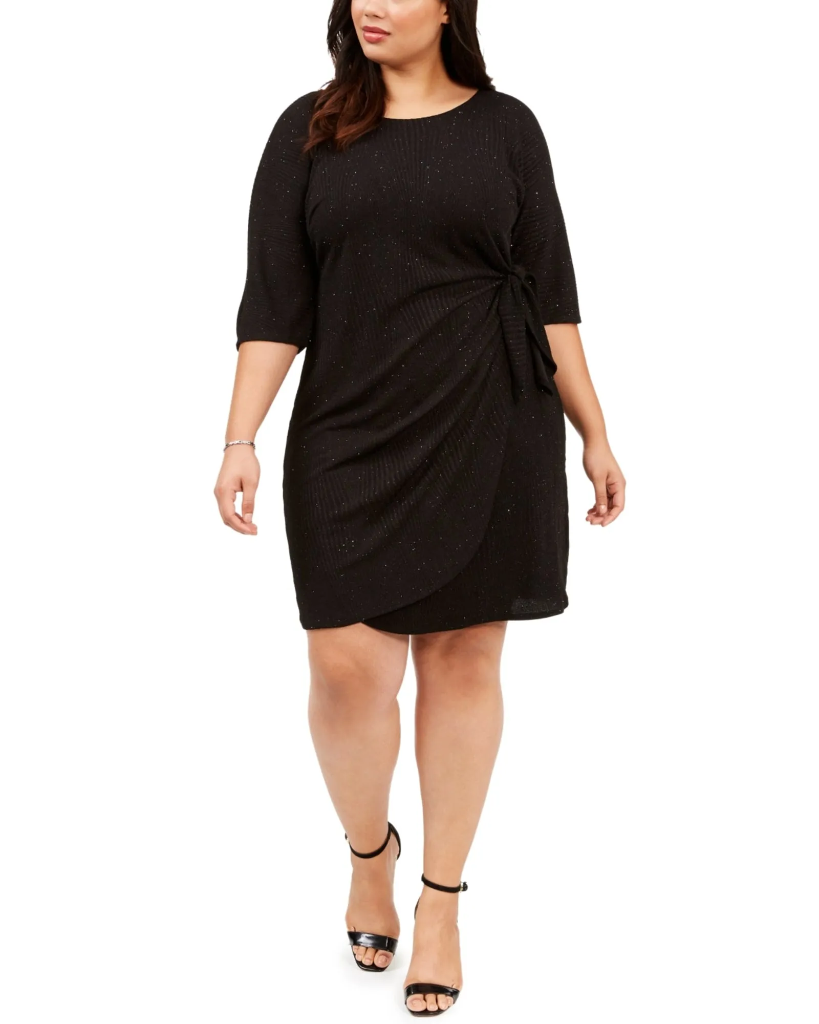 Robbie Bee Women's Plus Glitter Knit Sarong Dress Black Size 1X | Black