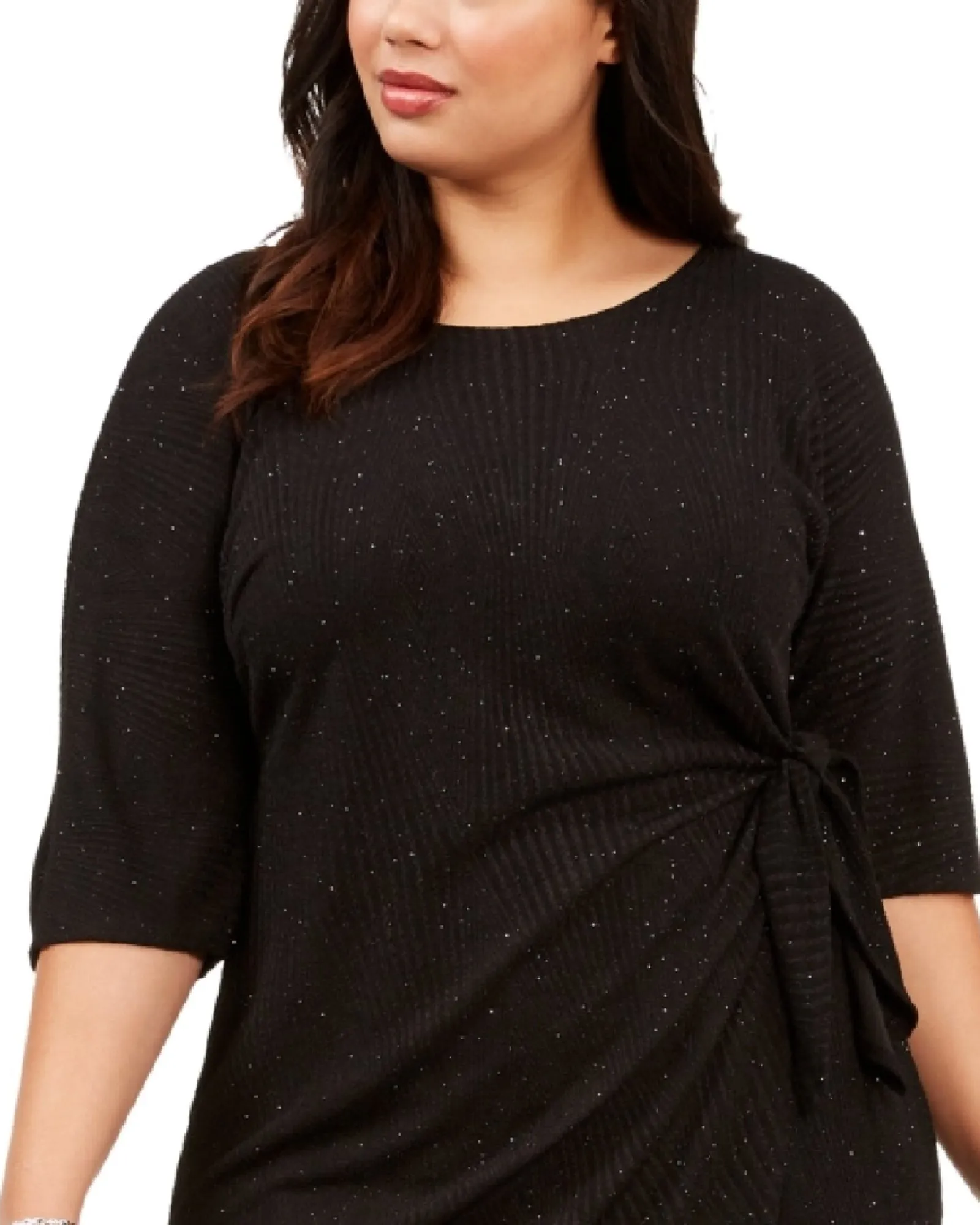 Robbie Bee Women's Plus Glitter Knit Sarong Dress Black Size 1X | Black