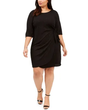 Robbie Bee Women's Plus Glitter Knit Sarong Dress Black Size 1X | Black