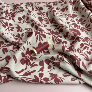Rosella Rosewood Flowers on Beige Stretch Viscose Twill Fabric