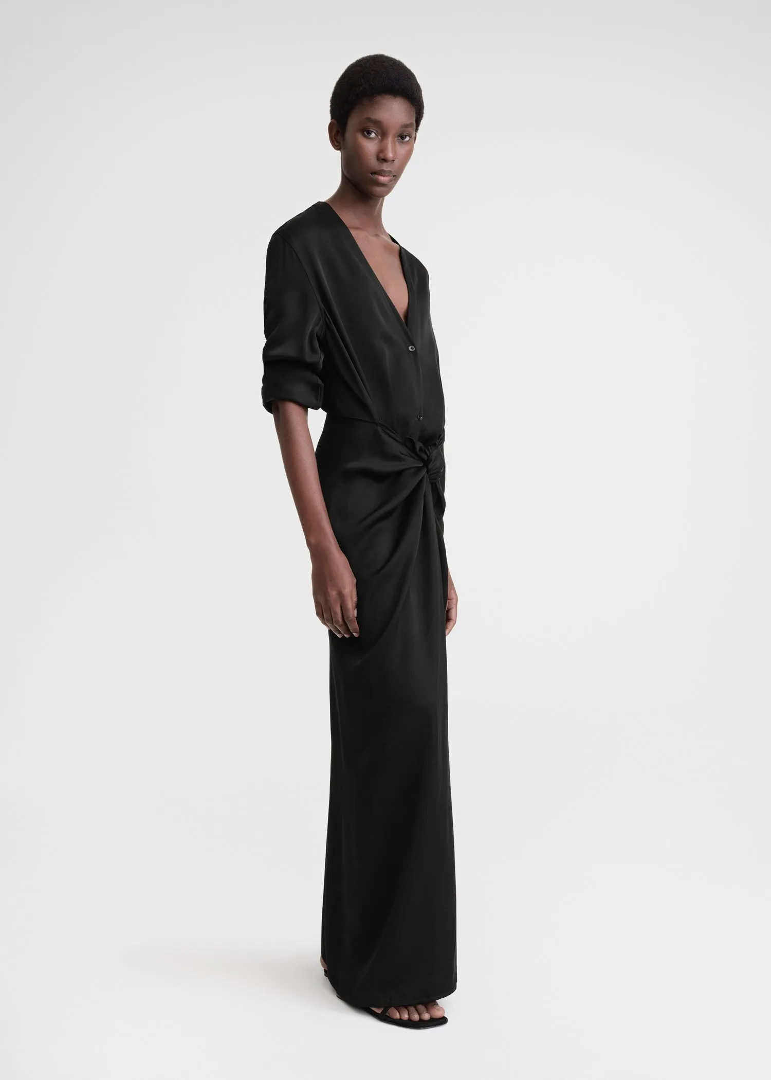 Satin knot dress black