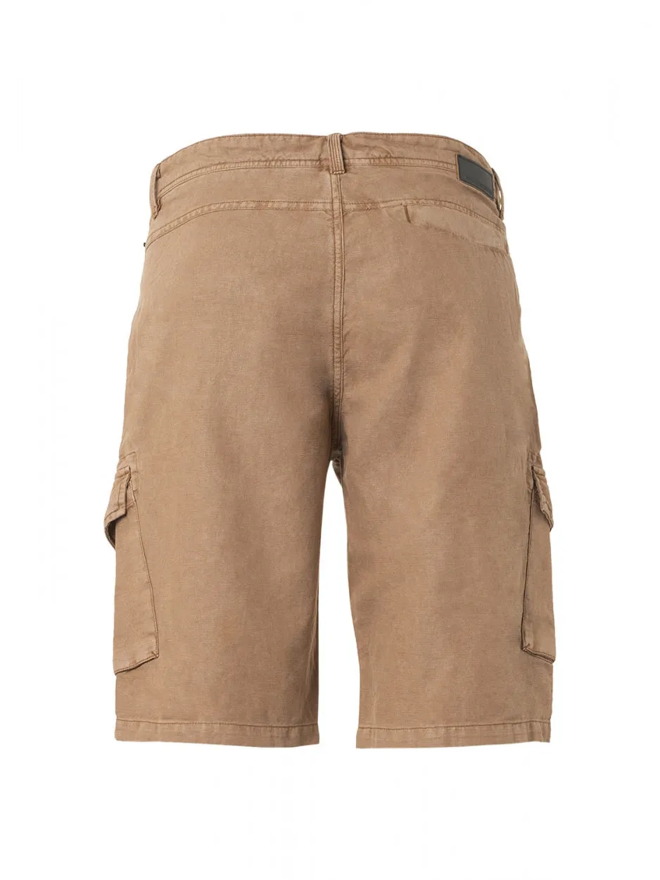 Short With Linen Garment Dyed Cargo | Khaki