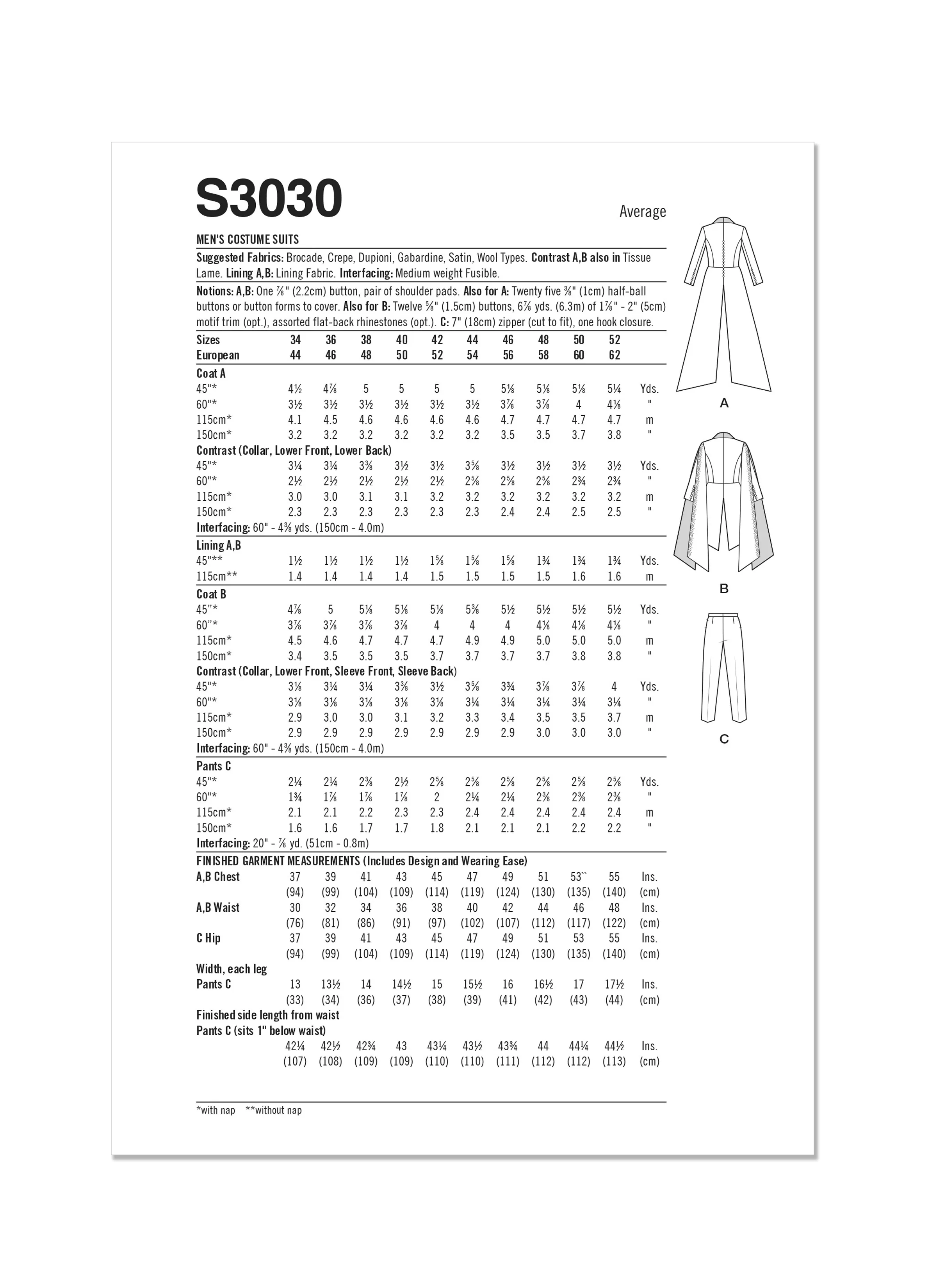 Simplicity Sewing Pattern 3030 Men's Costume Suits