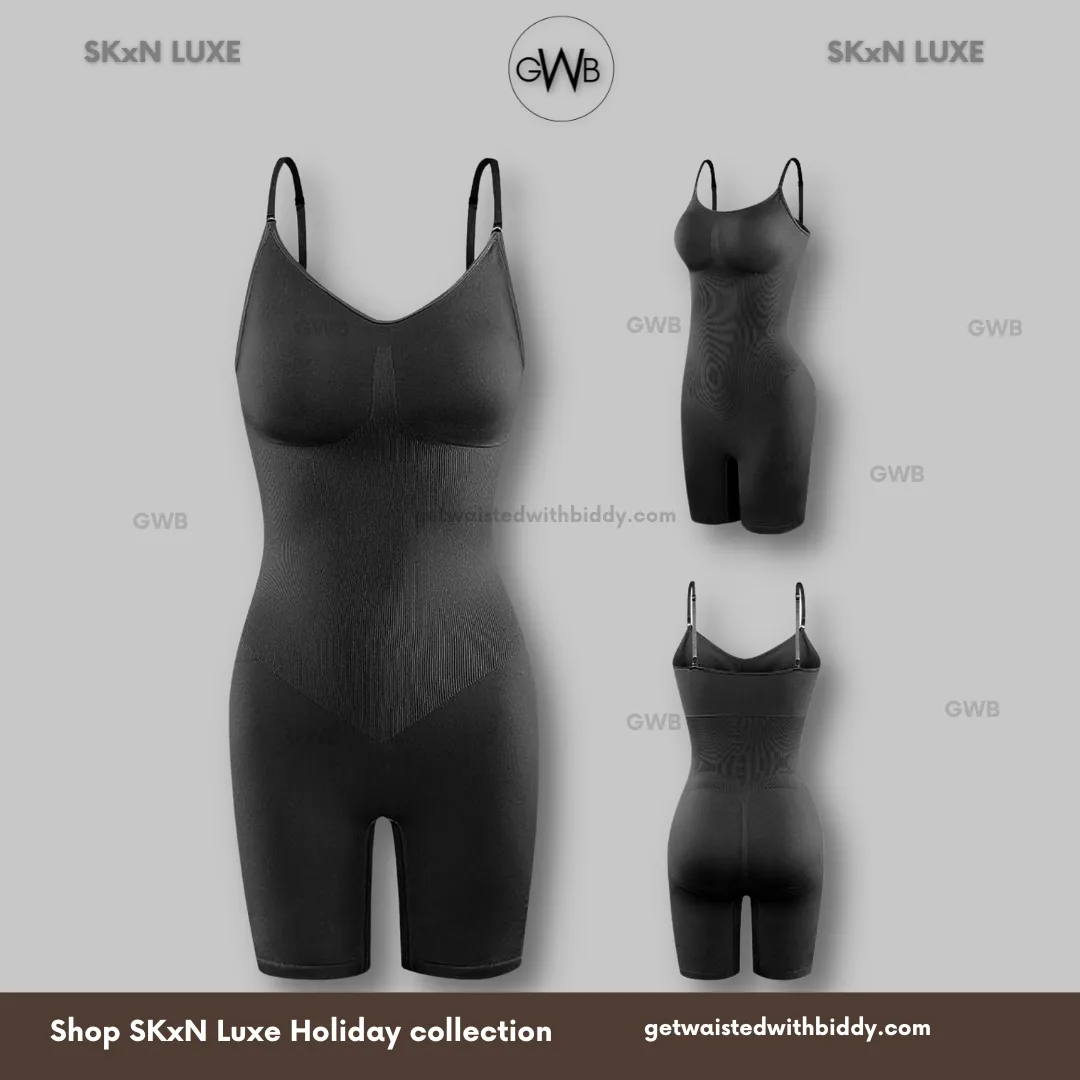 SkxN Luxe Butt Lifting Shaping Short Bodysuit 360 Tummy Control Open Gusset Nude