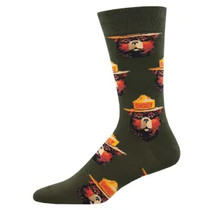 Smokey Bear Portrait (Forest Green)  Men's Crew socks