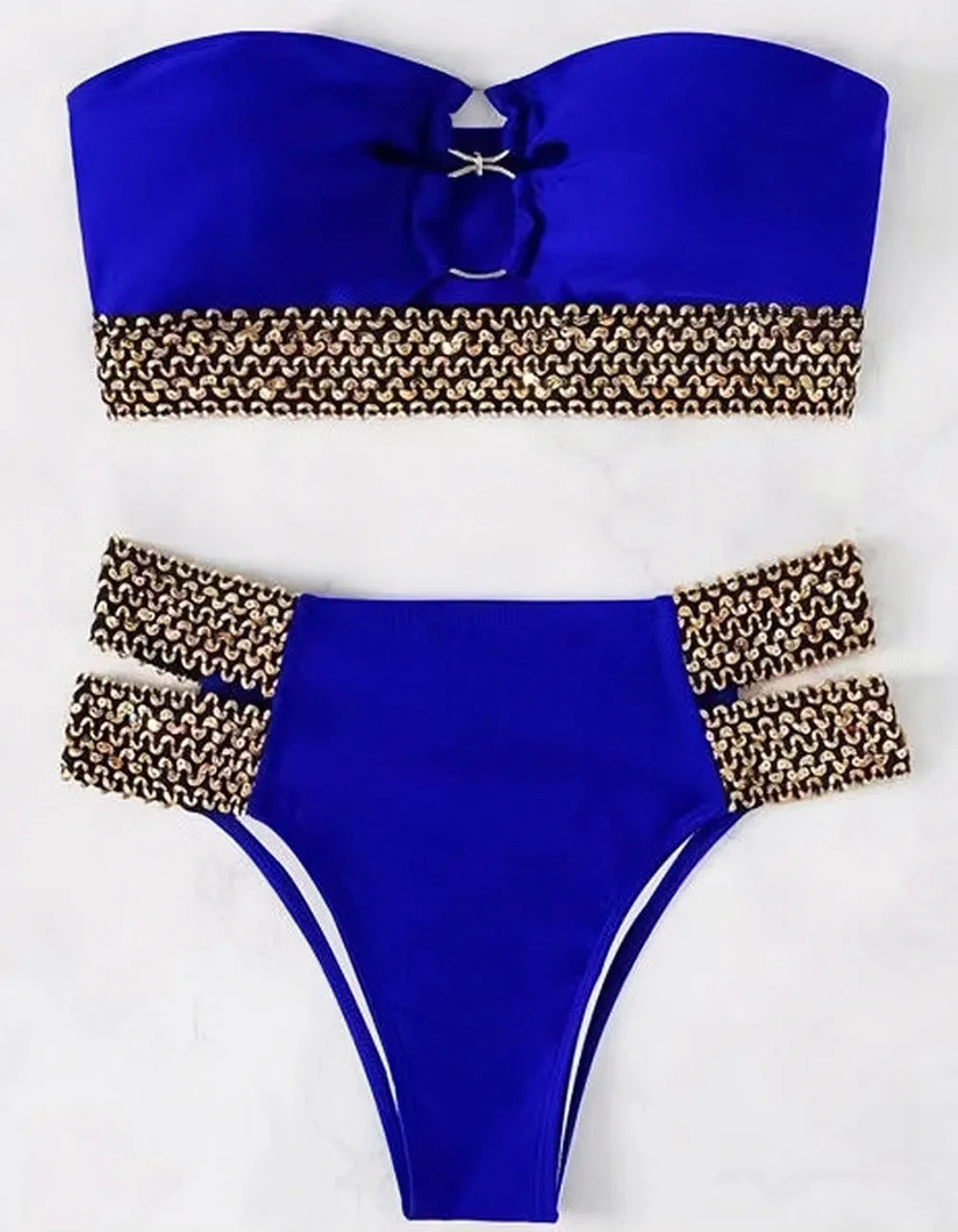 Solid-color Bandeau Hollow Out Beach Bikini Swimwear Sets