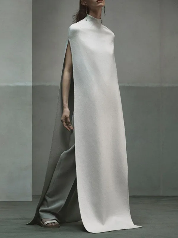 Solid Color Split-side Loose Sleeveless High Neck Cover-Ups Tops Cape