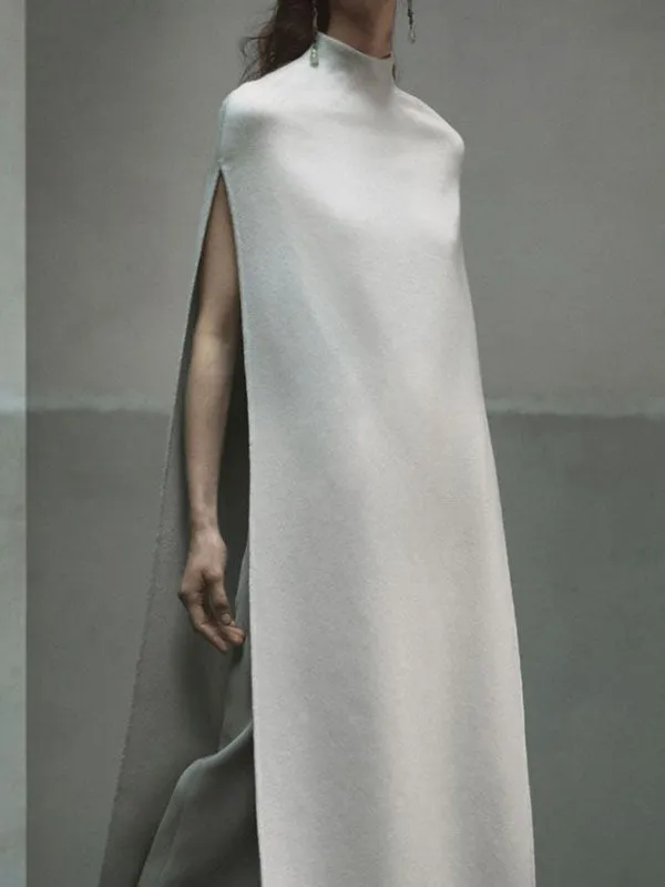Solid Color Split-side Loose Sleeveless High Neck Cover-Ups Tops Cape